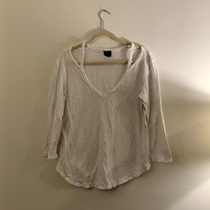 Anthropologie white 3/4 length cut out tee